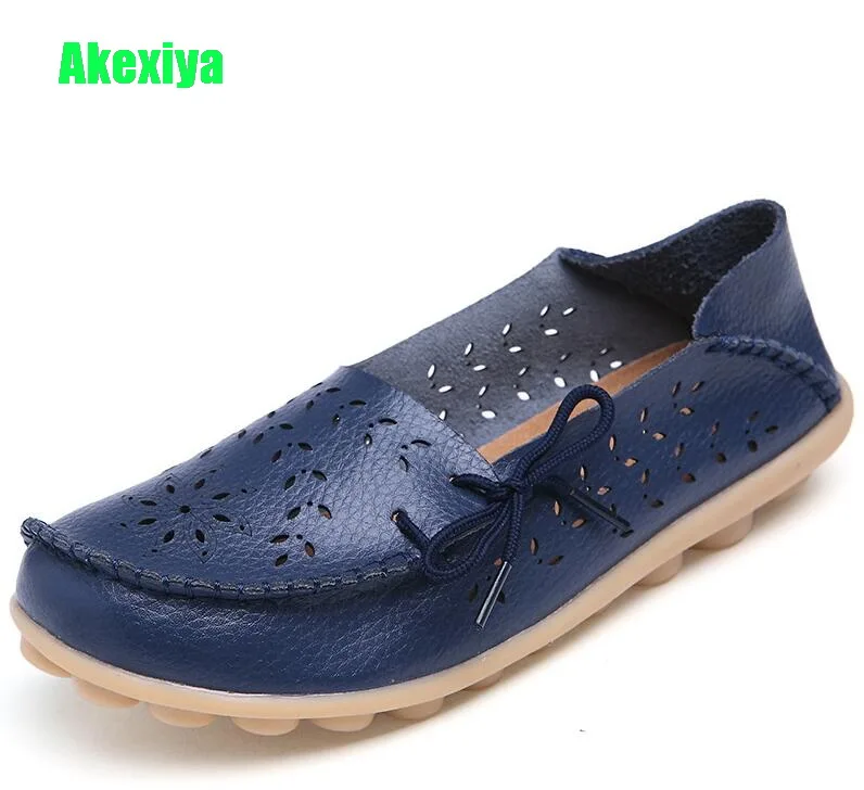 

Akexiya 2019 Women Flat Shoes Woman Loafers Plus Size 41 42 43 44 Women's Fashion Genuine Leather Casual Shoes Lace up Female