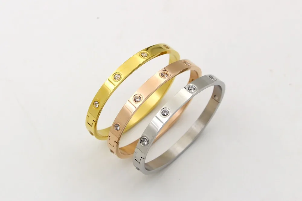 Модные титановые Кристальные браслеты для женщин Серебряный Золотой Розовый Браслет Любовь Pulseiras браслеты из нержавеющей стали ювелирные изделия