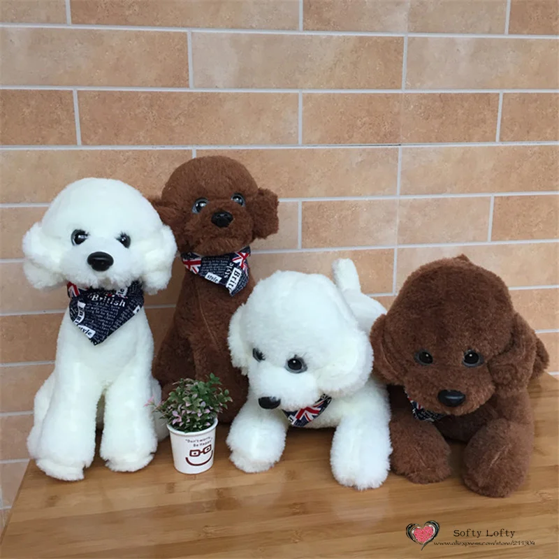 Life like teddy poodle dogs plush toys 30cm - UK Flag Triangular Scarf Front 1