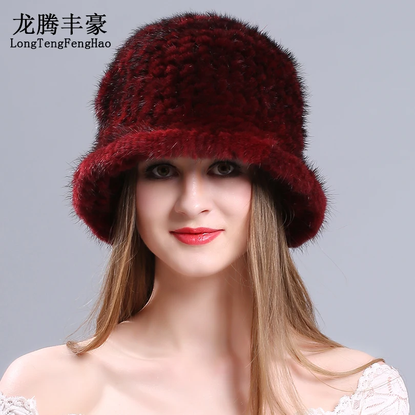 

Mink fur Knitted cap Hats female beanies Genuine fur Princess Hat natural fur Russian Hats elastic 2017 winter warm women caps