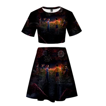 

Women's Summer 3D Printed Navel T-shirt Skirt Suit Conjuntos De Mujer Two Piece Pants Set Clothing Matching Sets Dropshipping