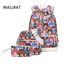 MALLRAT Backpack Women Owl Printing Backpack Canvas Bookbags School Backpacks Bags For Teenage girls Bagpack Backbag 3pcs/Set