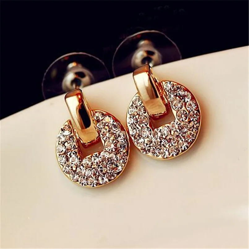 

Lusion Jewelry Crystal Round Stud Earrings Woman New Fashion Gold Color Zircon Cheap Earring Female Wholesale Accessories Sale