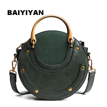 

New Ladies Rivet Shoulder Bag Round Messenger Bag Metal Handle Handbag Female High Quality Mini Tote Bag