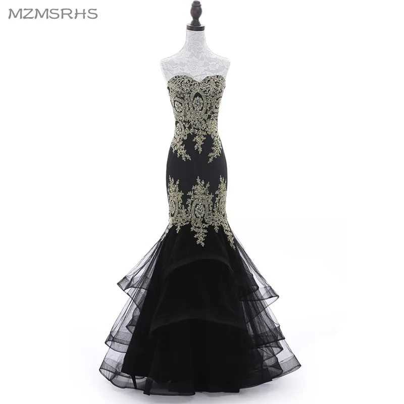 Us 966 30 Di Scontodi Lusso Nero Di Tulle Che Borda Della Sirena Del Vestito Da Sera Lungo Sweetheart Senza Maniche Eleganti Abiti Da Sera Formale