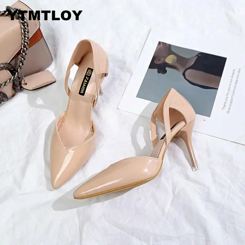 2019 Women Block High Heels Bridal Scarpin Pumps Ladies Pointed Toe Black khaki Plaza Heels Female Shoes Zapatos Mujer Leisure