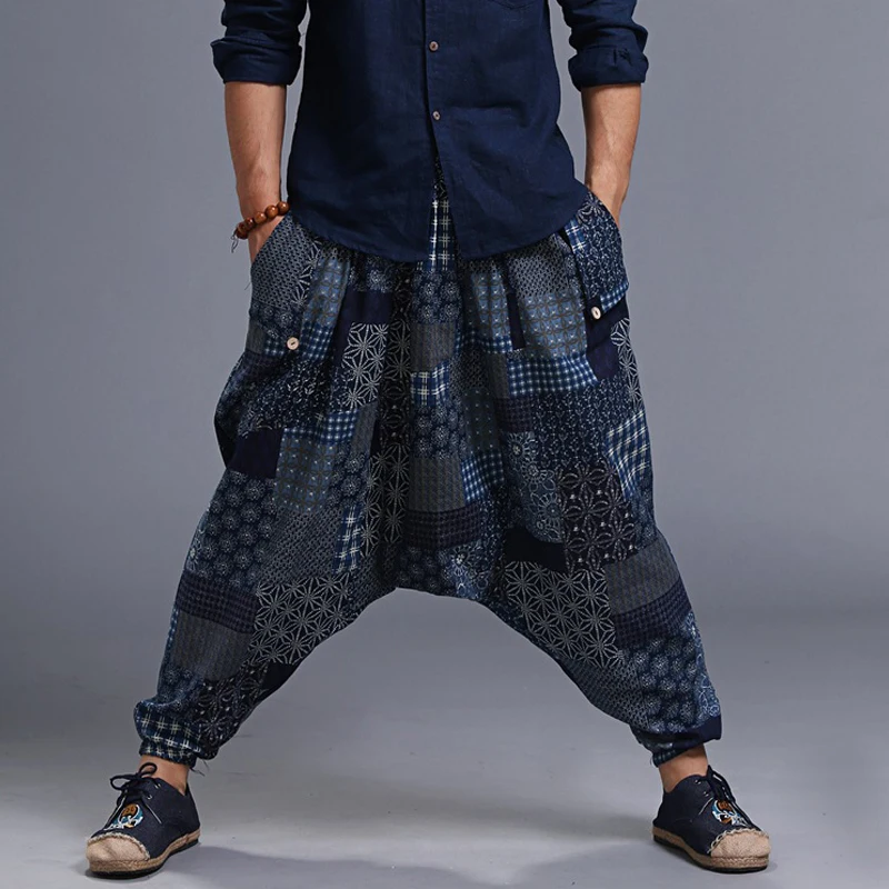 Мужские модные мешковатые брюки в стиле хип-хоп, мужские шаровары с рисунком, эластичная резинка на талии, Свободные повседневные крутые брюки