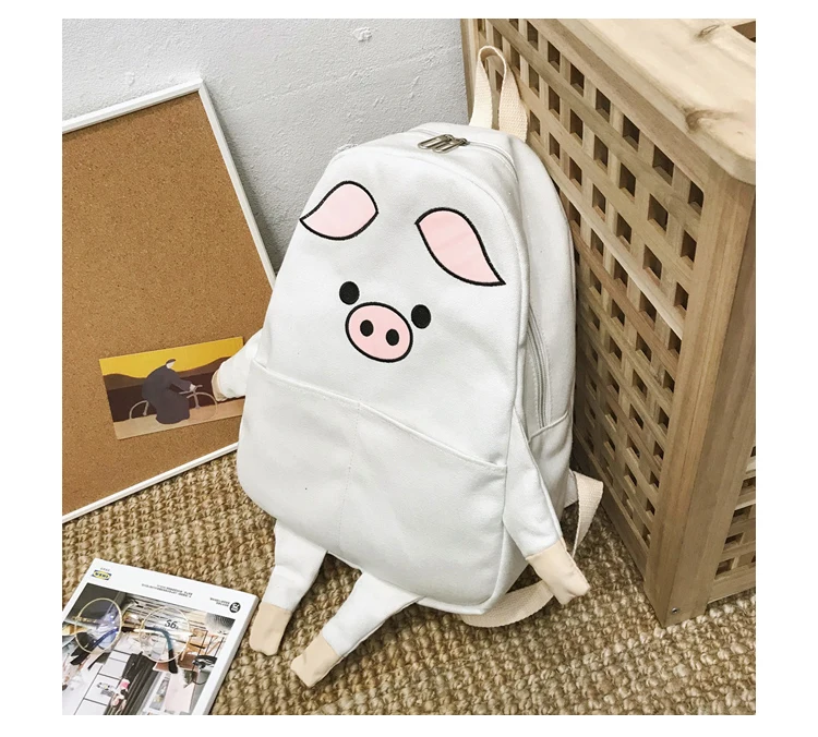 Menghuo Cute Cat Canvas Backpack Cartoon Women Backpacks for Teenage Girls School Bag Fashion Black Pink Pig Rucksack mochilas_34-1_21