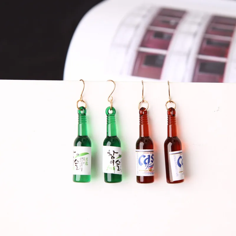 

2017 Summer style New Personalized Beer Bottle Shaped Drop Earring Acrylic Harajuku Sake Earrings Allergy Jewelry Designer