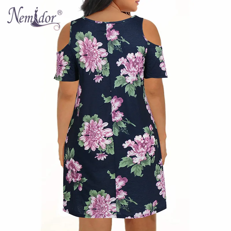 Nemidor Women's Cold Shoulder Plus Size Casual T-Shirt Swing Dress with Pockets (25)