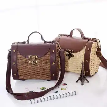 

LJL-Women Rattan Bags Vintage Designer Shoulder Bags Straw Knitted Handbags Bali Bags