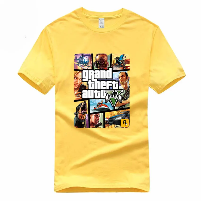 Игра Gta 5 хлопковые футболки Grand Theft Auto футболка Camisetas Hombre Gta Vice City футболка Homme GMT005 - Цвет: Yellow A