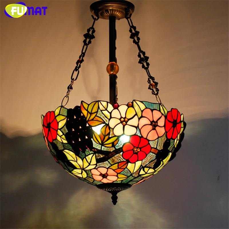 Popular Antique Stained Glass-Buy Cheap Antique Stained Glass Lots FUMAT Stained Glass Pendant Lamp Antique 16