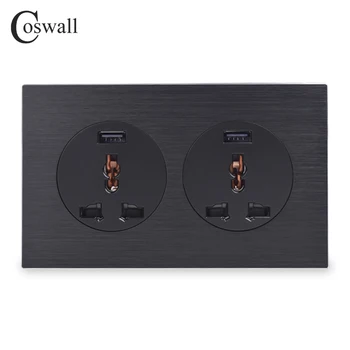 

Coswall Aluminum Panel 2 Gang 13A Wall Outlet Universal Power Socket With Dual USB Fast Charging Port 146mm*86mm R12 Series