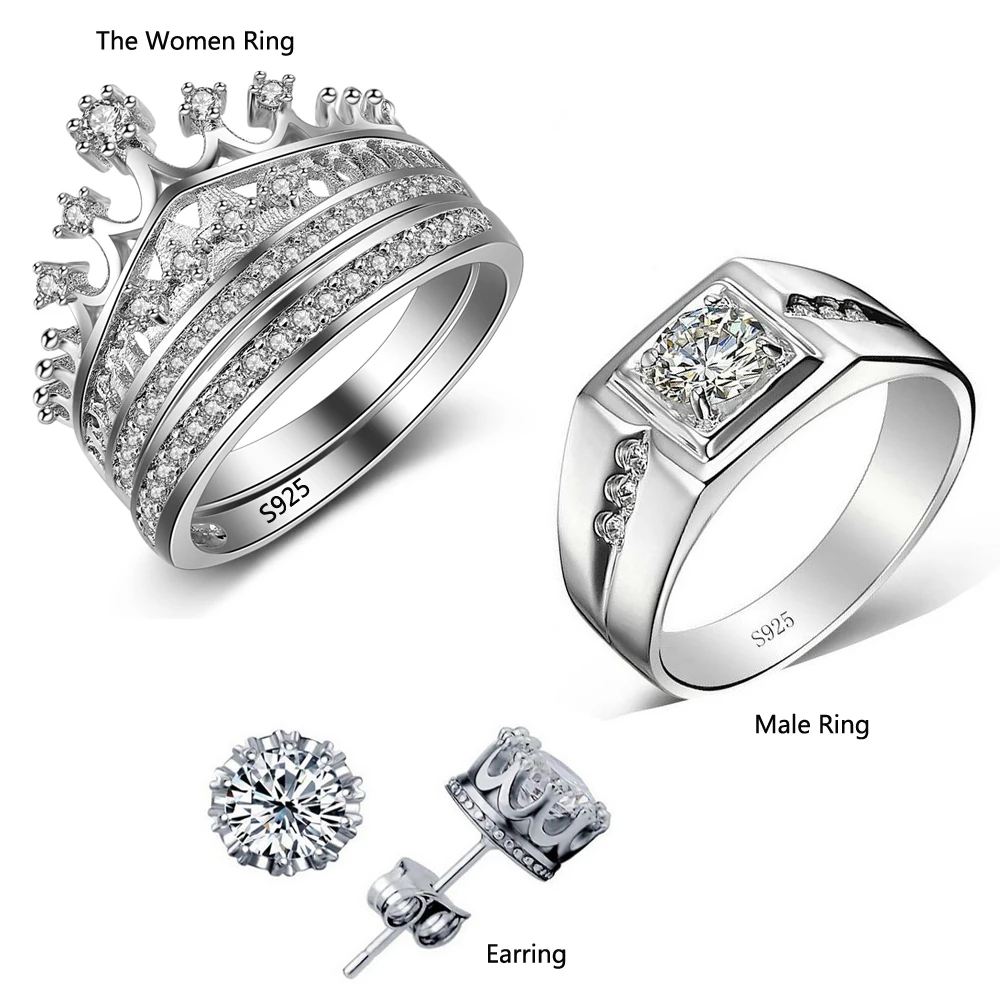 Couple Ring Set Women Men Fashion Jewelry 925 Sterling Silver Aaa Cubic
