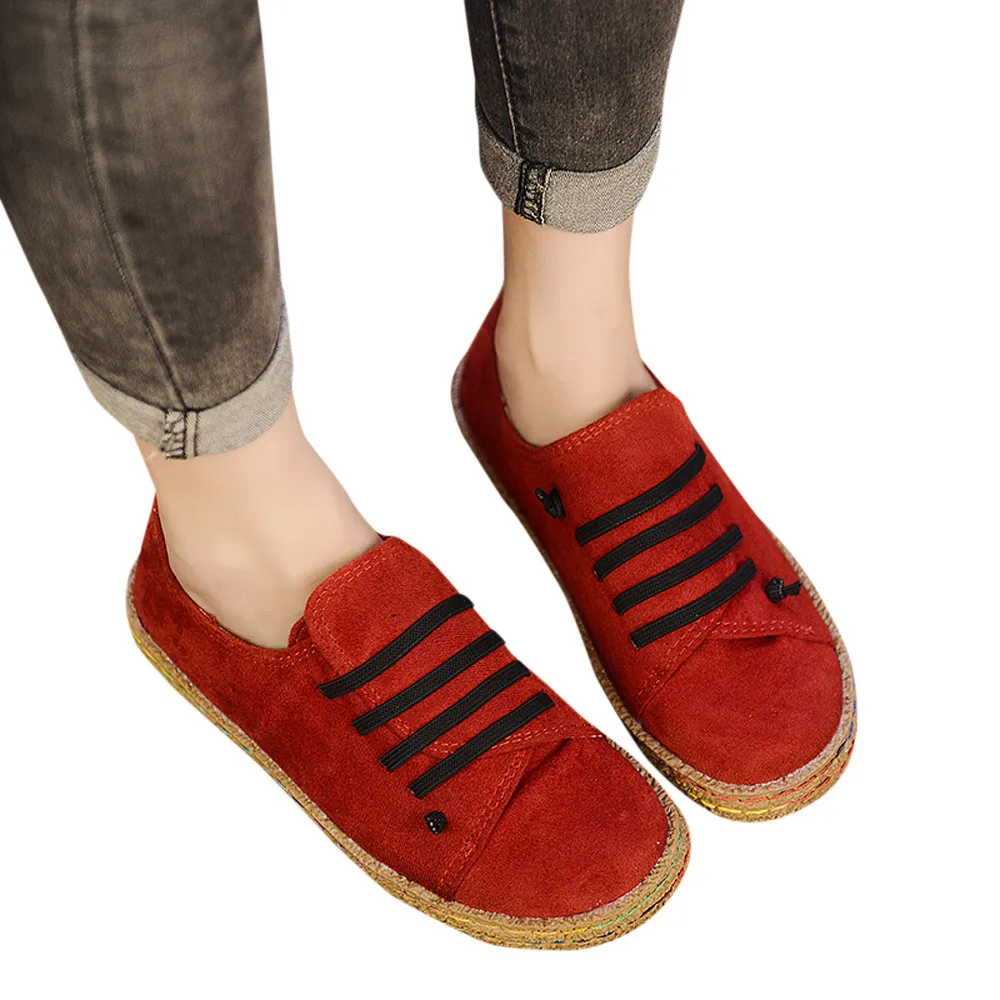 

Women Female Suede Leather Lace-Up Boots Ladies Soft Flat Ankle Single Shoes sapato feminino estampado #L4