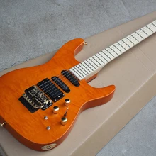 Заводская оранжевая электрогитара с Floyd Rose, 3 звукоснимателя, без ладов инкрустация, Золотое оборудование, пламя кленовый шпон, предложение по индивидуальному заказу