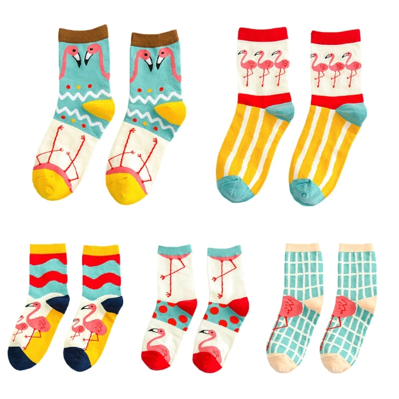 Модные носки с изображением животных в стиле Харадзюку, птицы, фламинго женские носки