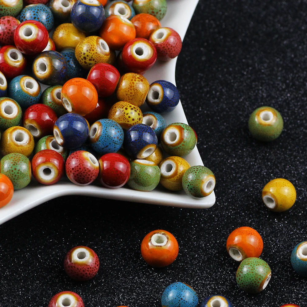 

BTFBES 6-12mm Flower Glaze Ceramic beads Round DIY Porcelain Bead spacer Loose beads for Women Bradied bracelet Jewelry Making