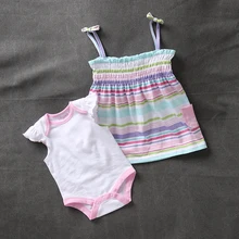 Новинка года; летний детский костюм; одежда для маленьких девочек; vestido infantil; боди с короткими рукавами и треугольниками; футболки; платье в полоску