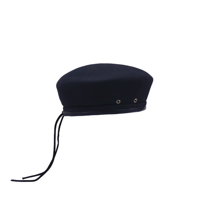 

2018 New style spring wool Vintage Leather skin hemming Spring Autumn Winter Women Beret French Artist Beanie Hat