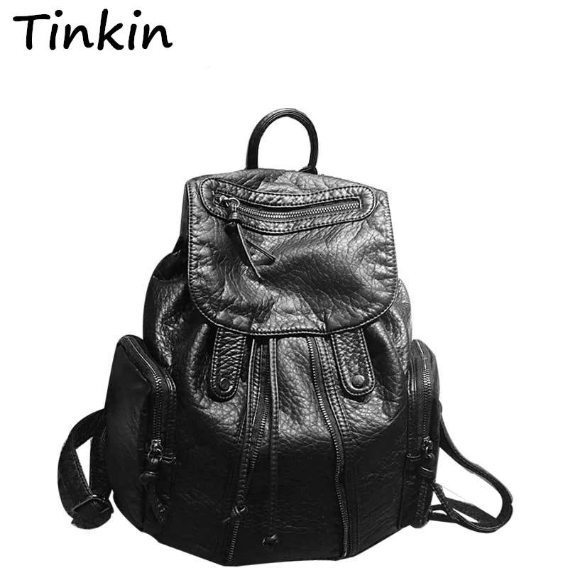 ФОТО Tinkin New Arrive Leather Backpack Fashion Rivet Girls School Bags Water Proof Soft Leather Women Bag School Bags Teenagers