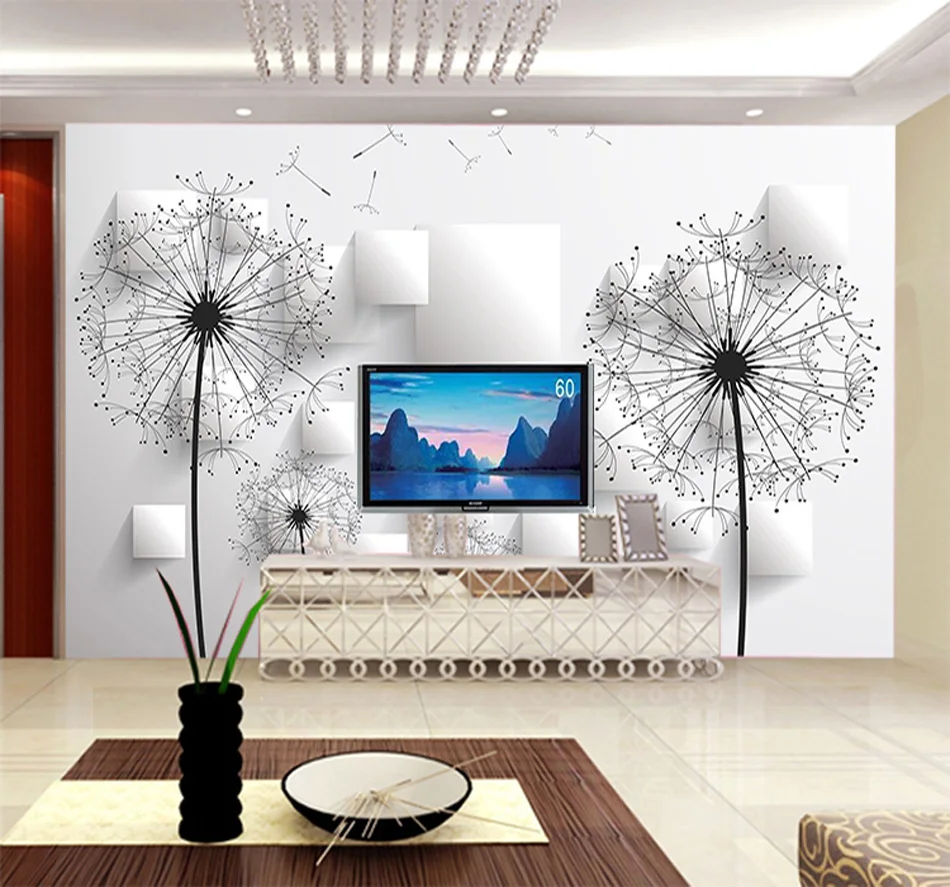 Black White Riding Dandelion Floral Brick Wallpaper 3d Mural for Living