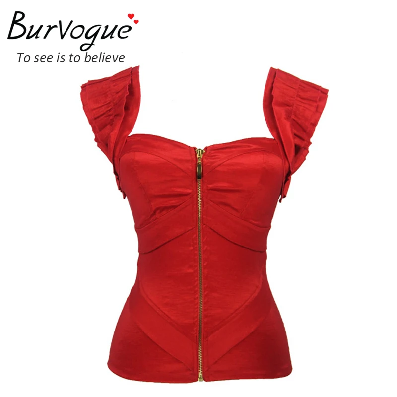 Burvogue Free shipping women red satin corset sexy corset push-up women pink zipper bodyshaper bustier S-2XL Burvogue Free shipping women red satin corset sexy corset push-up women pink zipper bodyshaper bustier S-2XL