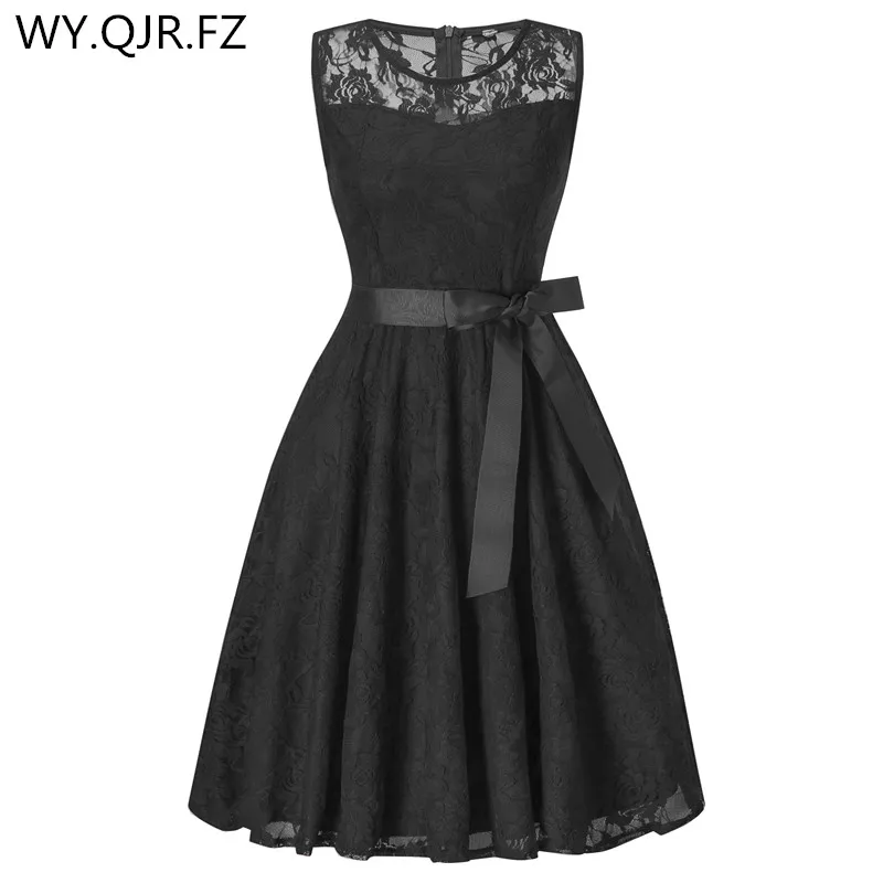 OML053Hround collar Black Bow Short Bridesmaid Dresses wedding party