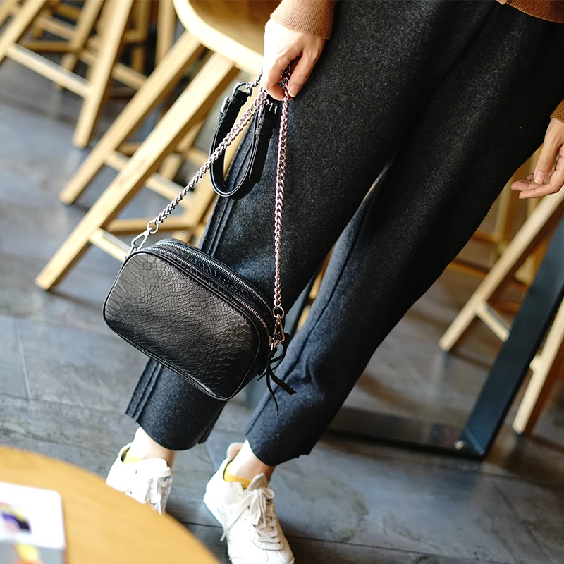 Boîte Tendance D'appareil Véritable Dans Alligator Wb816 Cuir Veau Cacher Photo En Haut Zip Woonam Femmes Motif Crocodile Satchel Sacoche wpqYEE