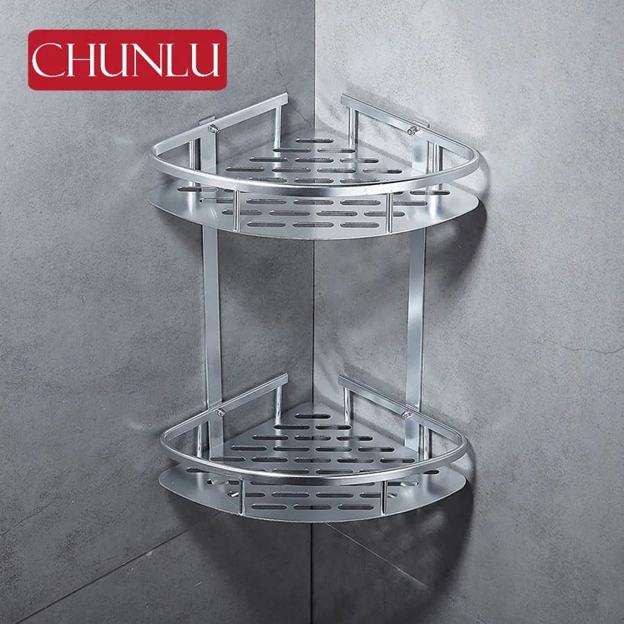 CHUNLU 2 Layers Bathroom Shower Shelf Shower Tray Rack Wall Mounted