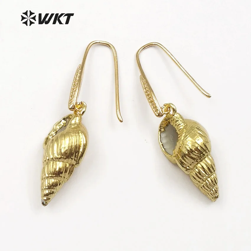 

WT-E228 Unique Design Yellow Brass Trumpet Fine Earrings Jewelry Full Gold Electroplated Shell Gift In High Quality