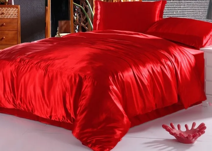 

7pcs California king red Silk Bedding set satin sheets queen full twin size quilt duvet cover fitted bed in a bag bedroom linen