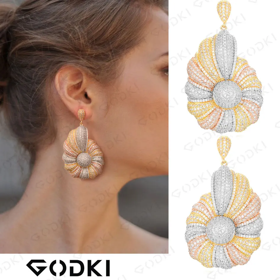 

GODKI Luxury Conch Snails Dangle Earrings For Women Cubic Zircon Wedding Bridal Nigerian pendientes mujer moda 2019 bijoux femme