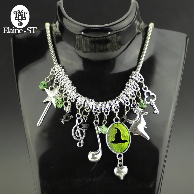 Wicked the Musical Charm Necklace Key Crystal Beads Metal Pendant Jewelry Snake Chain Lobster Clasp for Women Gift | Украшения и