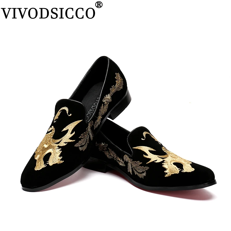 VIVODSICCO/Мужские модельные лоферы из натуральной кожи с вышивкой; модные повседневные лоферы на плоской подошве с низким верхом и мягкой подошвой; Мужская обувь для вождения