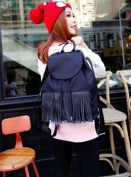 

Fashion and Casual Style Shoulder Bag Black Tassel Genuine Leather Backpacks Softback Bag High Quality