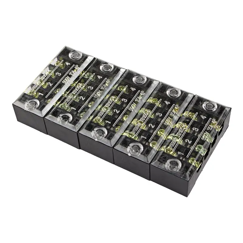 

5pcs 600V 15A Dual Row 4 Positions Screw Terminal Electric Barrier Strip Block