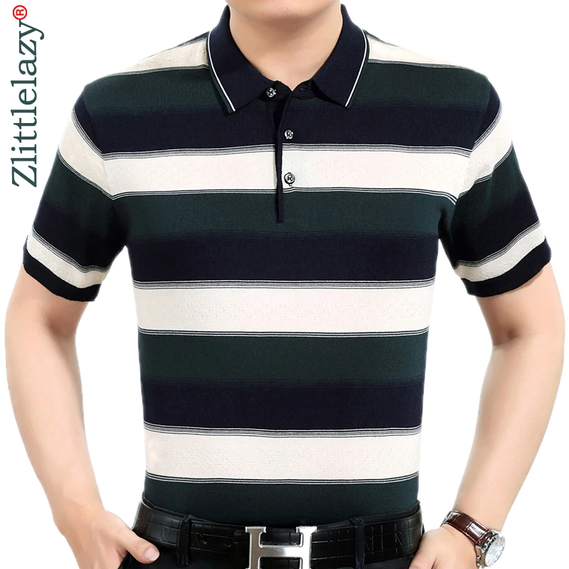 Summer polo shirt men short sleeve polos shirts striped slim fit mens
