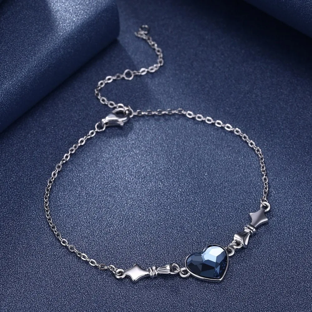 LEKANI кристаллы от Swarovski браслет 925 в форме сердца Стерлинговое Серебро Подарочный браслет женские ювелирные изделия браслет бриллиантовый