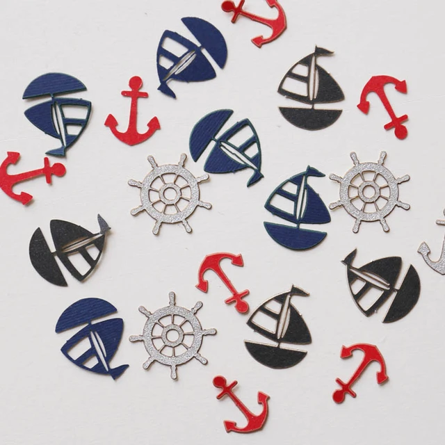 Nautical party decor picnic table confetti sailboat anchor wheel red silver  navy - AliExpress