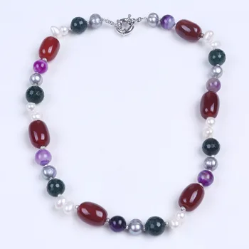 

Freshwater pearl necklace with multi color gagte/soapstone women choker necklace jewelry as girl friends birthday gifts