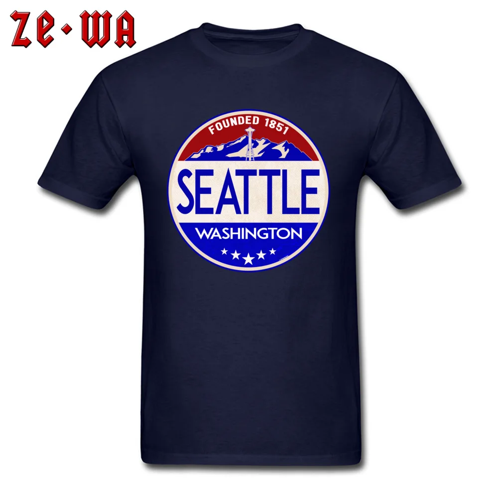 Custom Short Sleeve Tops T Shirt Thanksgiving Day Crewneck 100% Cotton Male T-shirts Funny Custom Tee Shirt Cute SEATTLE WASHINGTON MOUNT RAINIER NATIONAL PARK navy