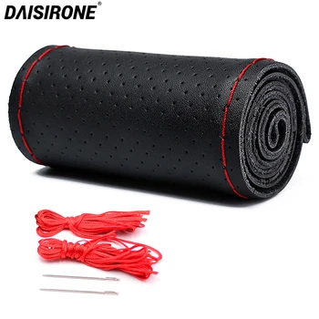 

Car Steering Wheel Cover 38CM Breathable Holes DIY Genuine Leather Cowhide Braid With Needles Thread Auto Interior Accessory