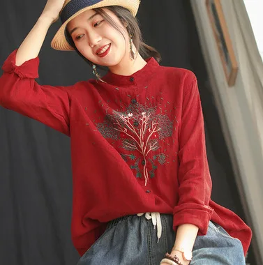

New Summer Blouse Fashion Cute Cute Loose Casual Shirt Tops Stand Cardigan Button Embroidery Mori Girl Blouse 2019 Tops
