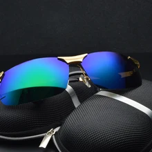 Поляризованные солнцезащитные очки без оправы с разноцветными синими линзами из Сплава AL MG, поляроидный, поляризованный, для спорта и отдыха, мужские солнцезащитные очки TAC UV400