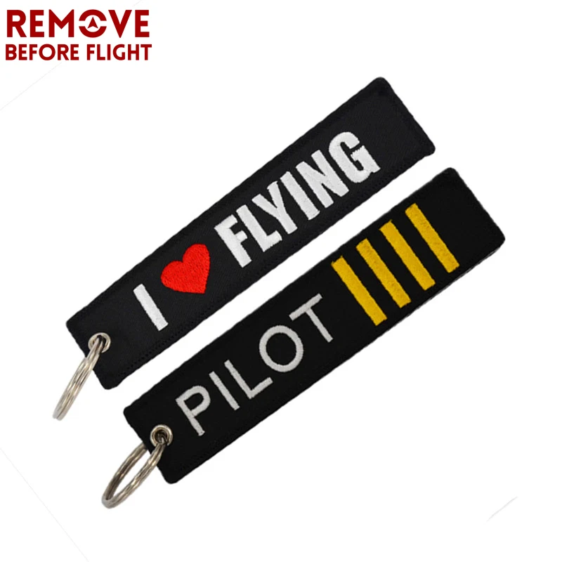 

2pcs/set Remove Before Flight Key Chain Embroidery Pilot I Love Flying Key Ring Luggage Tag Label Motorcycles Car Keychain