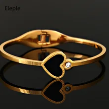 Eleple Titanium Steel Black Heart Zircon Gold Color Bracelets Women Romantic Fine Valentine's Day Gifts Jewelry Wholesale S-B37