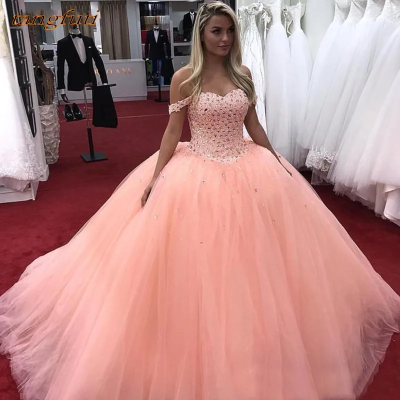 Quinceanera платья для женщин длинное бальное платье с открытыми плечами тюль выпускного вечера дебютантка шестнадцать 15 сладкий 16 платье vestidos de 15 anos