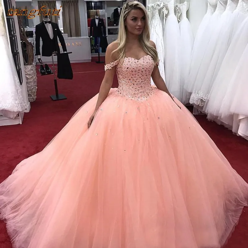 Quinceanera платья для женщин 2019 длинное бальное платье с открытыми плечами тюль выпускного вечера дебютантка шестнадцать 15 сладкий 16 платье